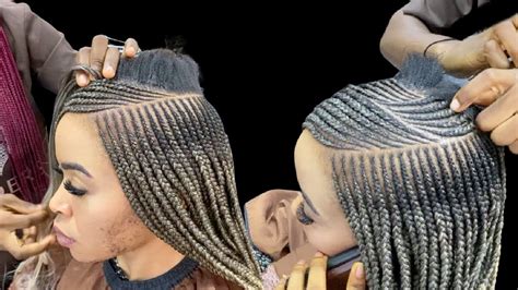 corn row braids to the side|3 layer cornrow braids.